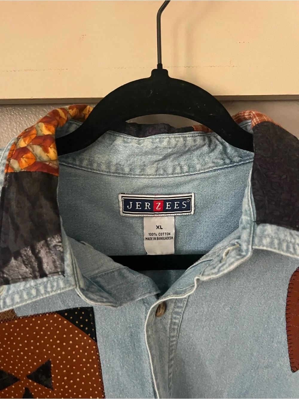 JERZEES Light Blue Denim Halloween Patchwork Costume Shirt